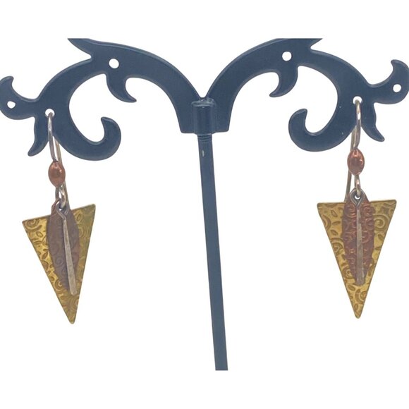 Sterling Silver Dangle Earrings Copper Brass 1.75" Boho Hippiecore Mixed Metal - Picture 5 of 9